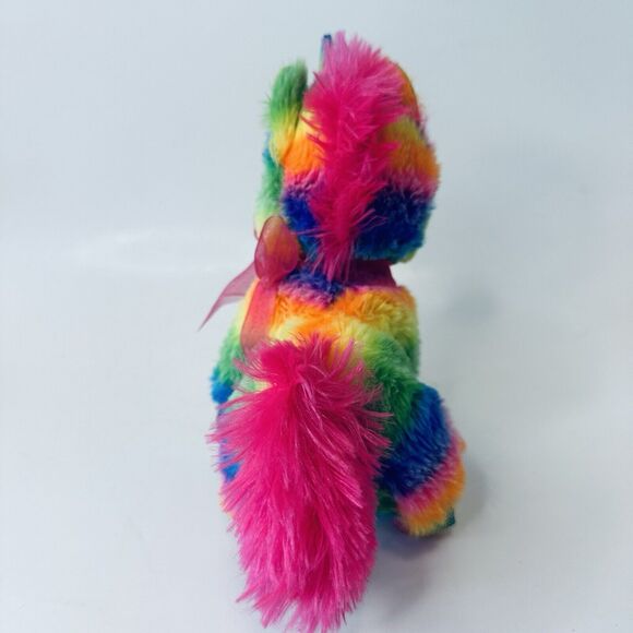 MTY International Rainbow Striped Unicorn Plush w/Pink sparkle Eyes Stuffed - Picture 5 of 14